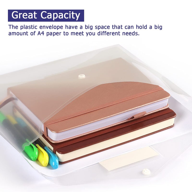 Hutou 6 Pack Clear Document Folders Plastic Envelopes Poly Envelopes File Envelopes with Label Pocket and Snap Button for Home Work Office Organization  Letter Size/A4 Size  White - Image 5